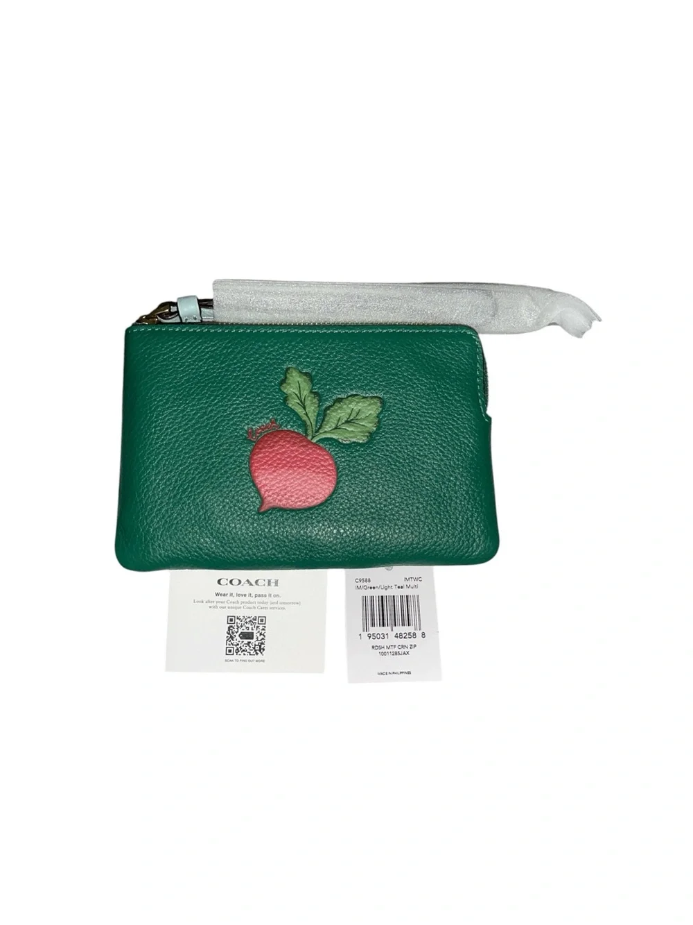 COACH CORNER ZIP WRISTLET WITH RADISH